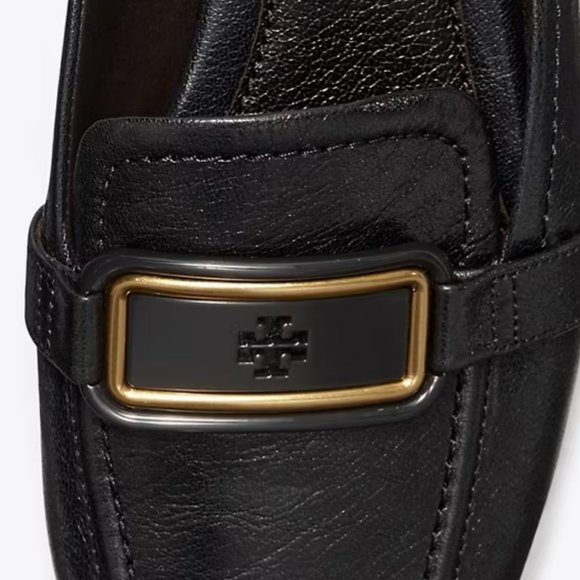 Tory Burch $298 Georgia Backless Loafer Flats Mules Black Gold Logo - Picture 6 of 9